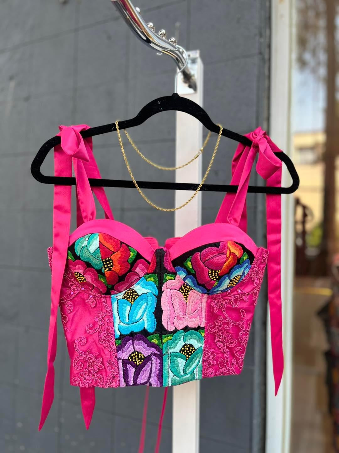 Bustier  multicolor con bordado del istmo